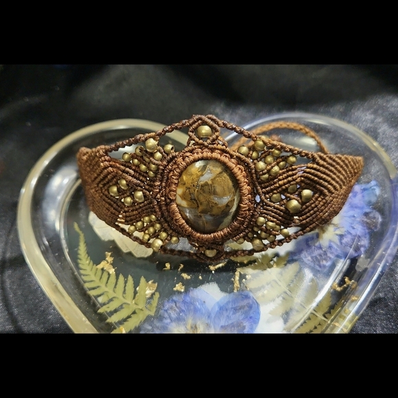 Artisan Brown Macramed Bracelet/Gorgeous, Lg Brecciated Jasper(?) Cabo - Picture 3 of 5